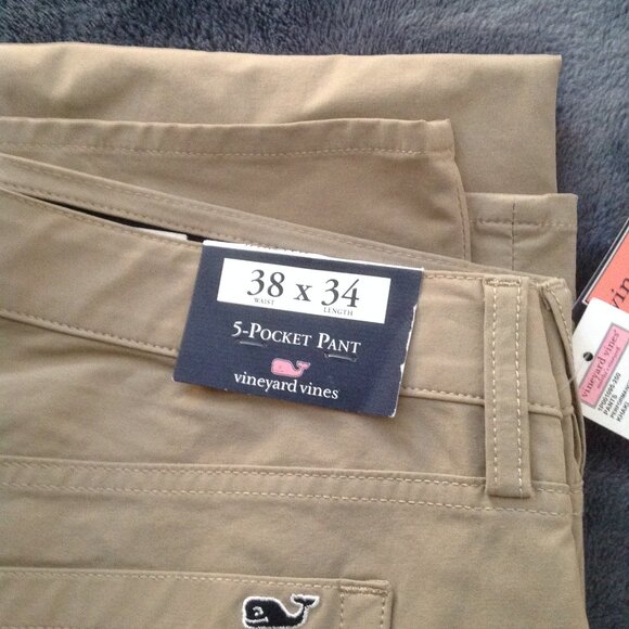 Vineyard Vines Men's 38x34 Tan Performance 5 Pocket Pants - New With Tags - Picture 1 of 7